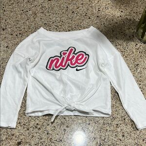 Nike White Long Sleeve Top with Pink Logo